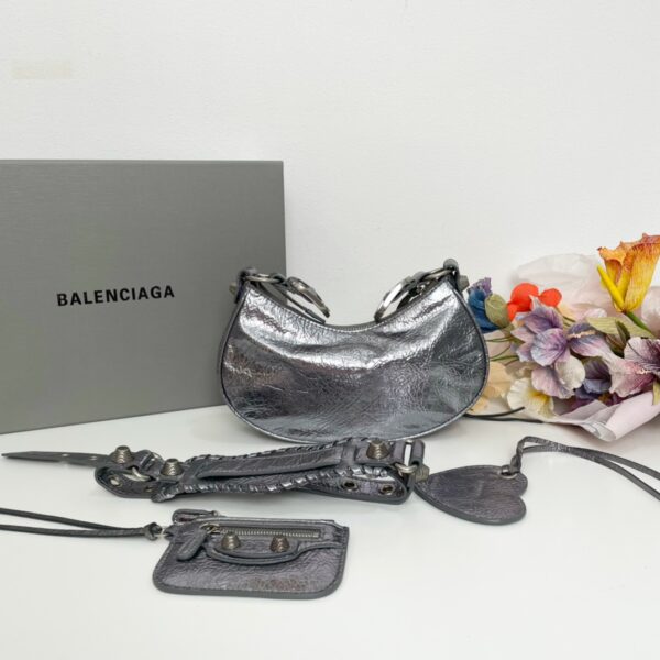 Balenciaga Le Cagole Half-Moon Small Armpit Dumpling Bag - Silver 82745 - Image 4