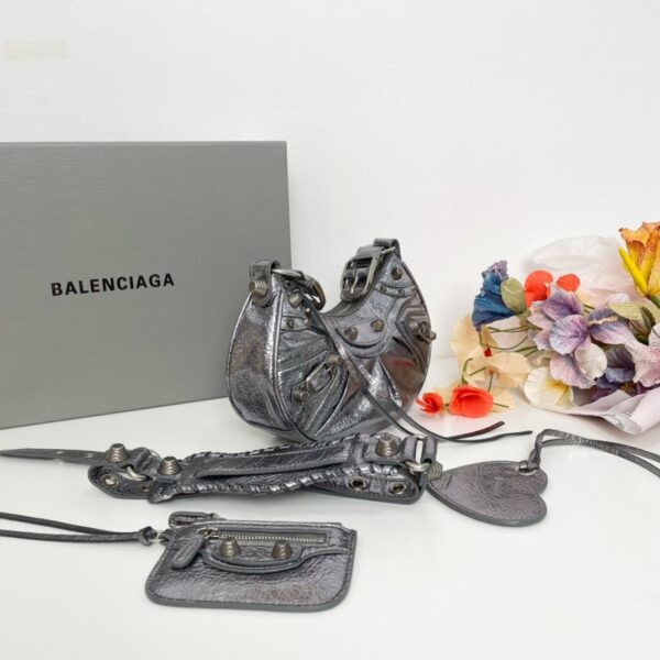 Balenciaga Le Cagole Half-Moon Small Armpit Dumpling Bag - Silver 82745 - Image 5