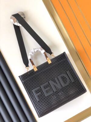 Fendi Sunshine Shopper Hollow Handbag - Black 30057