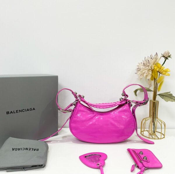 Balenciaga Le Cagole Half-Moon Small Armpit Dumpling Bag - Rose Red 58635 - Image 5