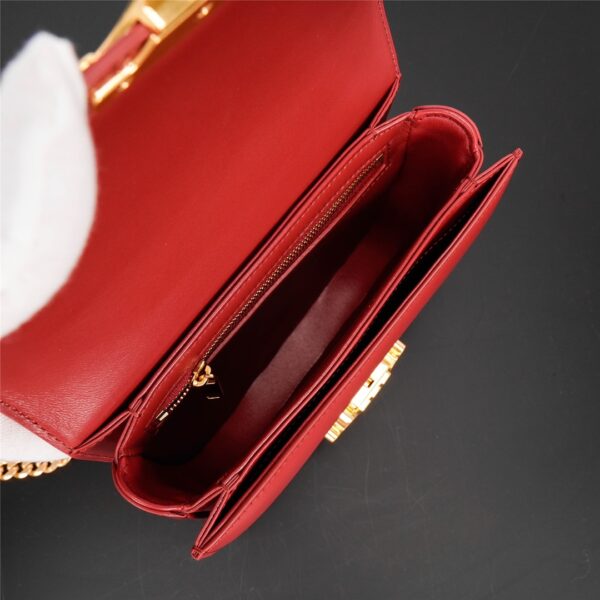 Celine Teen Besace Triomphe Glossy Cow Leather Chain Handbag - Red 13051 - Image 2