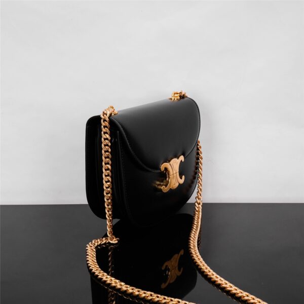 Celine Teen Besace Triomphe Glossy Cow Leather Chain Handbag - Black 45469 - Image 5