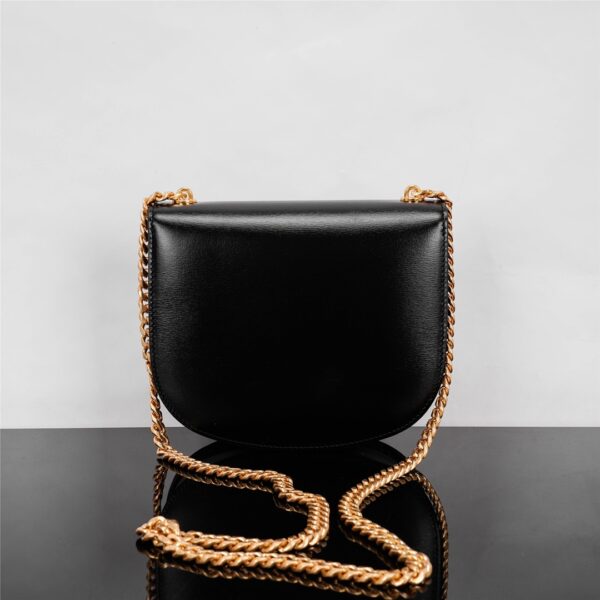 Celine Teen Besace Triomphe Glossy Cow Leather Chain Handbag - Black 45469 - Image 4