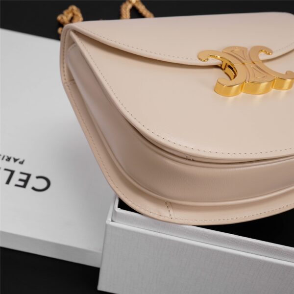 Celine Teen Besace Triomphe Glossy Cow Leather Chain Handbag - Off White 68098 - Image 3