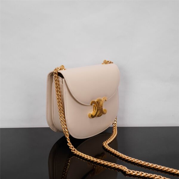 Celine Teen Besace Triomphe Glossy Cow Leather Chain Handbag - Off White 68098 - Image 5