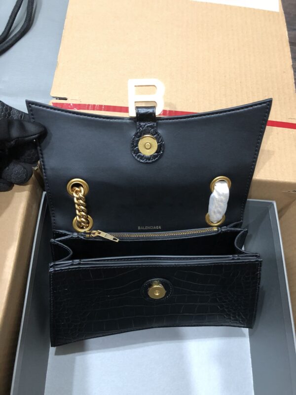 Balenciaga Crocodile Crush Hourglass Small Chain Bag - Black/Gold 94001 - Image 3