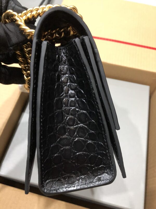 Balenciaga Crocodile Crush Hourglass Small Chain Bag - Black/Gold 94001 - Image 4