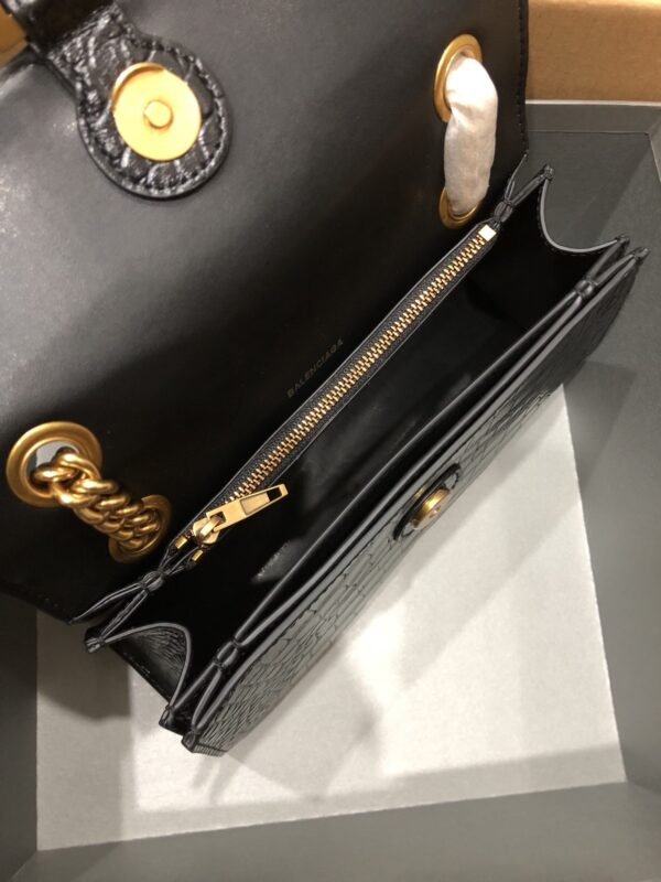 Balenciaga Crocodile Crush Hourglass Small Chain Bag - Black/Gold 94001 - Image 2