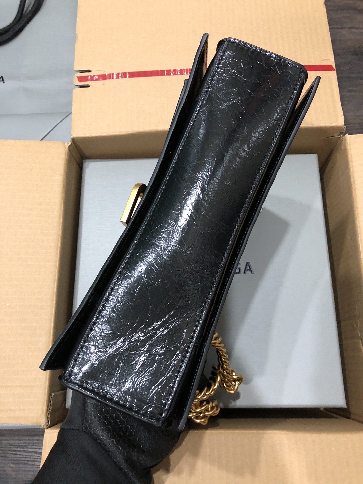 Balenciaga Crush Hourglass Small Chain Bag - Black/Gold 25232 - Image 5