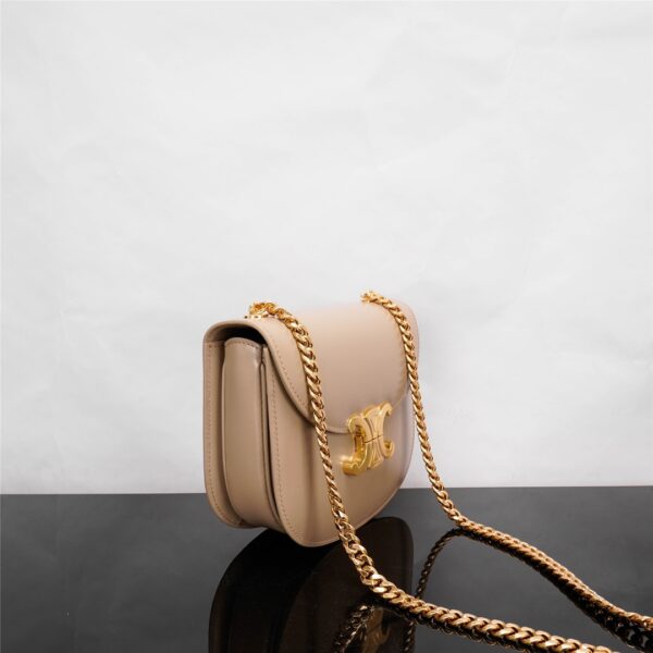 Celine Teen Besace Triomphe Glossy Cow Leather Chain Handbag - Rose Pink 65007 - Image 5