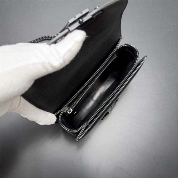 Celine Teen Besace Triomphe Glossy Cow Leather Chain Handbag - Black 22312 - Image 3