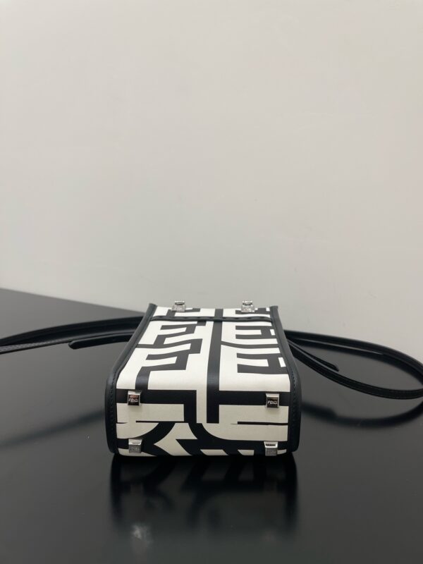 Fendi Sunshine Mini Tote Bag - Black/White 73053 - Image 3