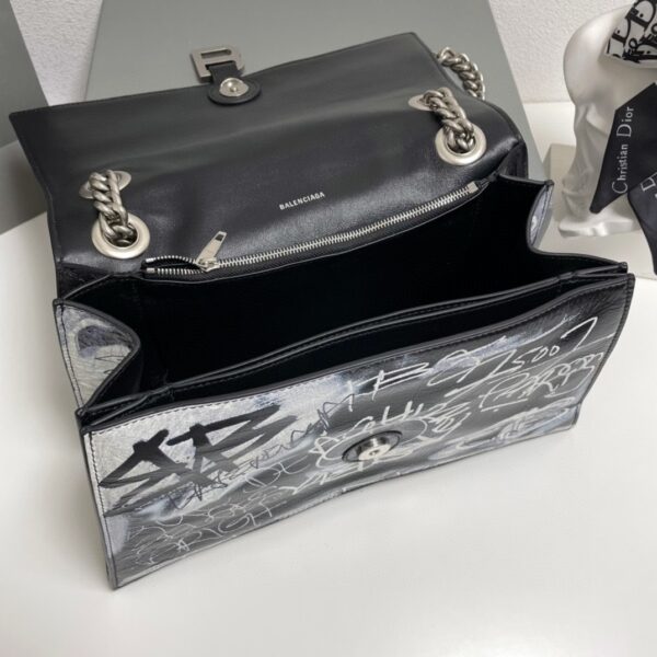 Balenciaga Graffiti Pleated Medium Chain Bag - Black/White 61721 - Image 2