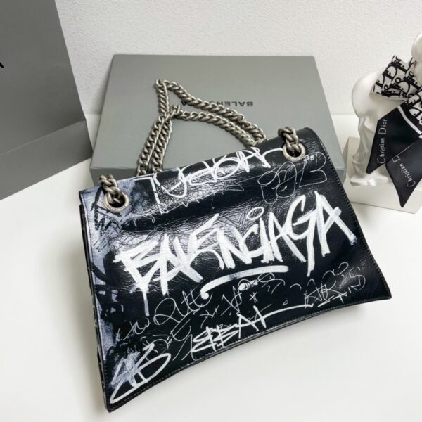 Balenciaga Graffiti Pleated Medium Chain Bag - Black/White 61721 - Image 5