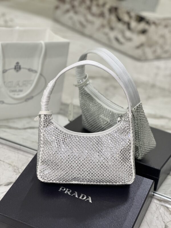 Prada Hobo Diamond Armpit Bag - White 47546 - Image 4