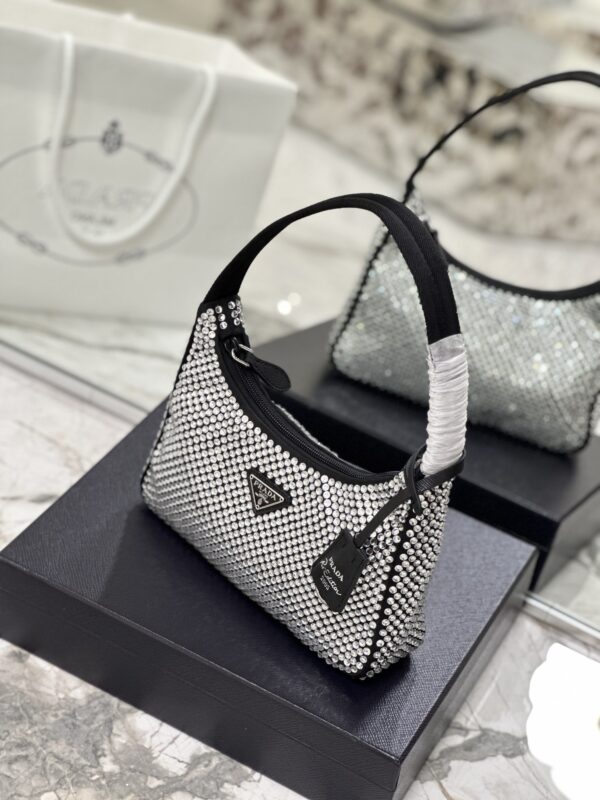 Prada Hobo Diamond Armpit Bag - Black/White 70198 - Image 5