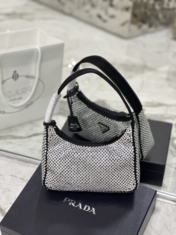 Prada Hobo Diamond Armpit Bag - Black/White 70198 - Image 4