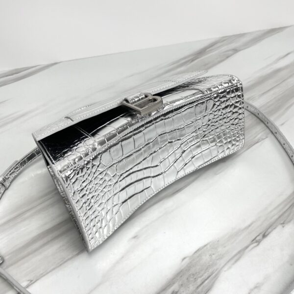 Balenciaga Hourglass Crocodile Sand bag (Silver Buckle) - Silver 39833 - Image 5