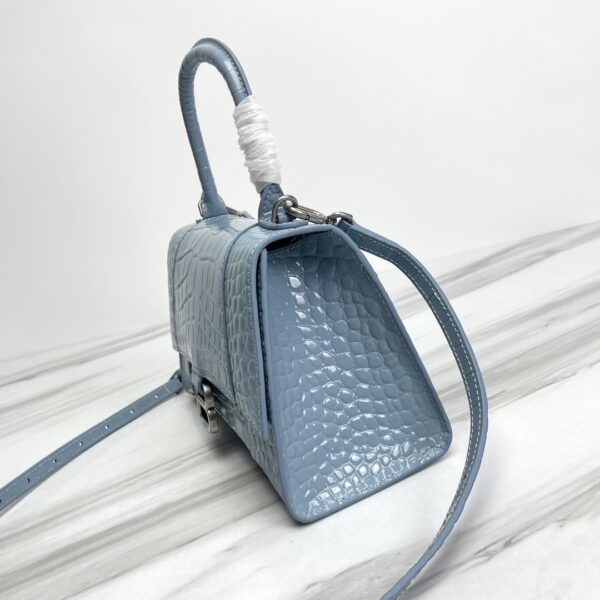 Balenciaga Hourglass Crocodile Sand bag (Silver Buckle) - Blue 77103 - Image 4
