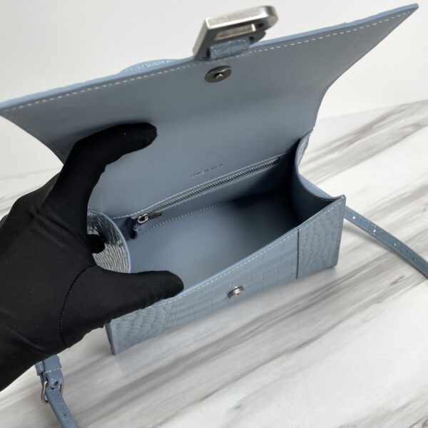 Balenciaga Hourglass Crocodile Sand bag (Silver Buckle) - Blue 77103 - Image 2