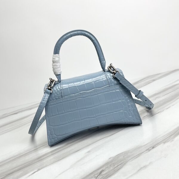 Balenciaga Hourglass Crocodile Sand bag (Silver Buckle) - Blue 77103 - Image 3