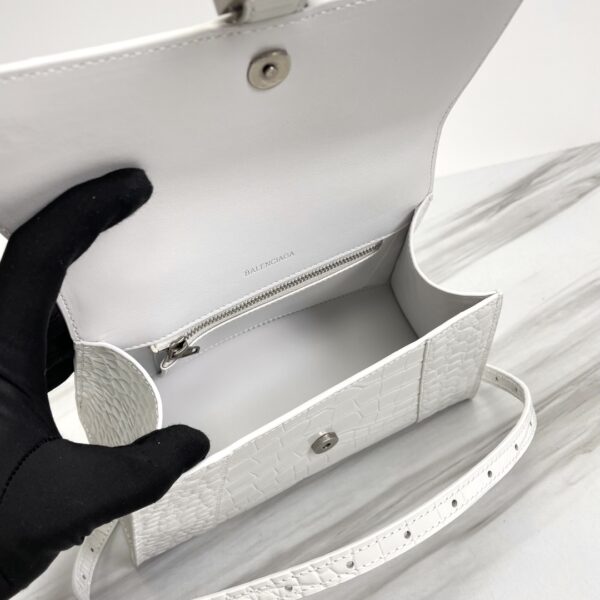 Balenciaga Hourglass Crocodile Sand bag (Silver Buckle) - White 45128 - Image 3