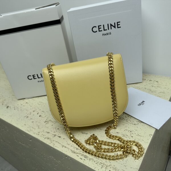 Celine Teen Besace Triomphe Glossy Cow Leather Chain Handbag - Cream 42185 - Image 4