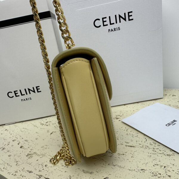 Celine Teen Besace Triomphe Glossy Cow Leather Chain Handbag - Cream 42185 - Image 3