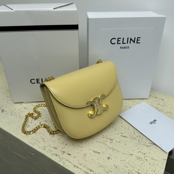 Celine Teen Besace Triomphe Glossy Cow Leather Chain Handbag - Cream 42185 - Image 5