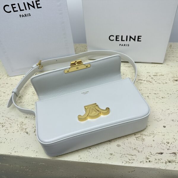 Celine Triomphe Shiny Cow Leather Armpit Bag - White 97987 - Image 3