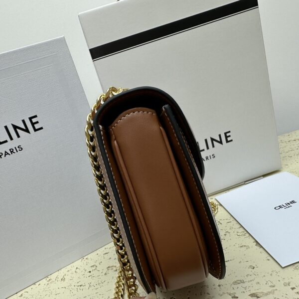 Celine Teen Besace Triomphe Glossy Cow Leather Chain Handbag - Brown 14451 - Image 2
