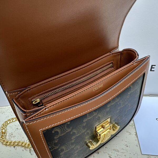 Celine Teen Besace Triomphe Glossy Cow Leather Chain Handbag - Brown 14451 - Image 4