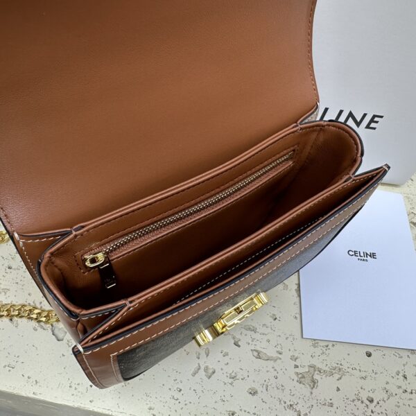 Celine Teen Besace Triomphe Glossy Cow Leather Chain Handbag - Brown 14451 - Image 3
