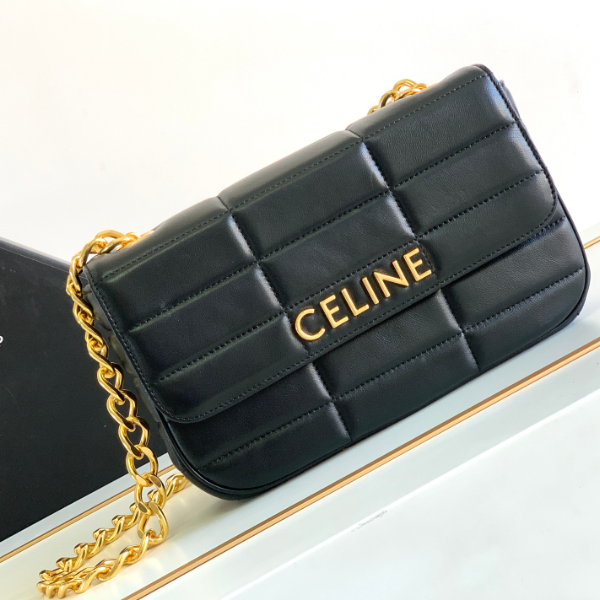 Celine Matelassé Monochrome Quilted Shoulder Bag - Black 82084