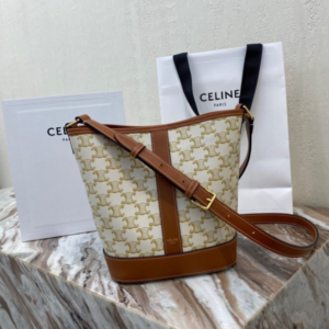 Celine Triomphe Canvas Small Bucket Bag - Brown 14053