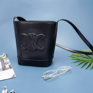 Celine Cuir Triomphe Small Smooth Cow Leather Bucket Bag - Black 23349