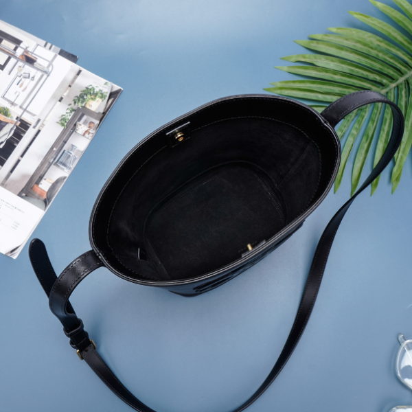 Celine Cuir Triomphe Small Smooth Cow Leather Bucket Bag - Black 23349 - Image 4