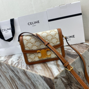 Celine Teen Triomphe Canvas And Calfskin Handbag - White/Brown 59977