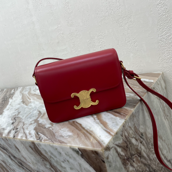 Celine Teen Triomphe Canvas And Calfskin Handbag - Red 46466