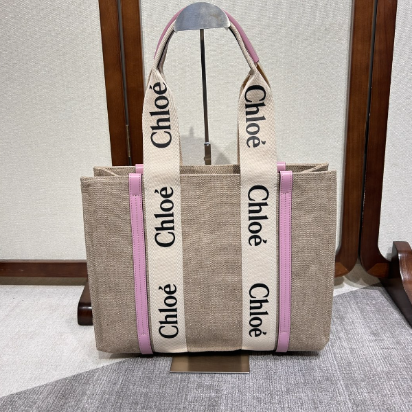 Chloe Woody Medium Shoulder Strap Tote Bag - Purple 61483