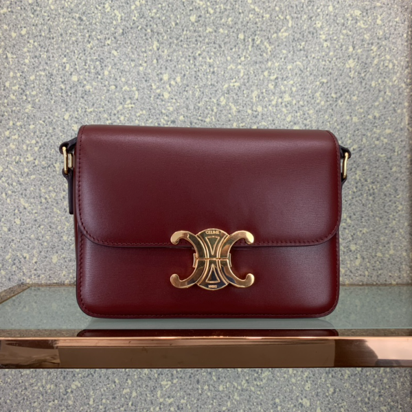 Celine Teen Triomphe Calfskin Handbag - Maroon 41850