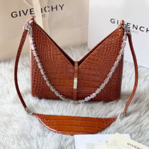 Givenchy V-shaped Cut Out Crocodile Pattern Small Handbag - Brown 88039
