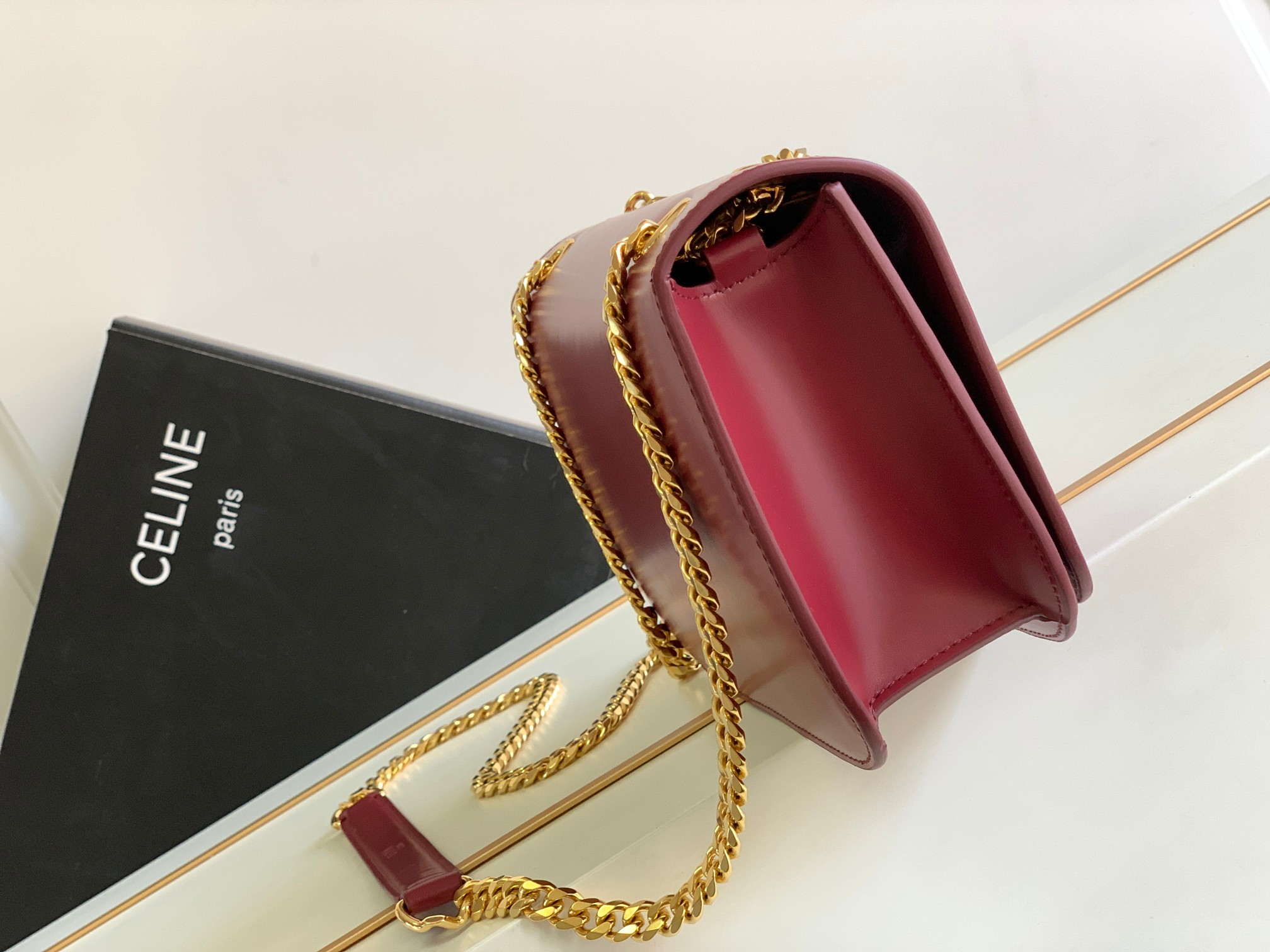 Celine Medium Triomphe Frame Shoulder Bag - Red 97297 - Image 5