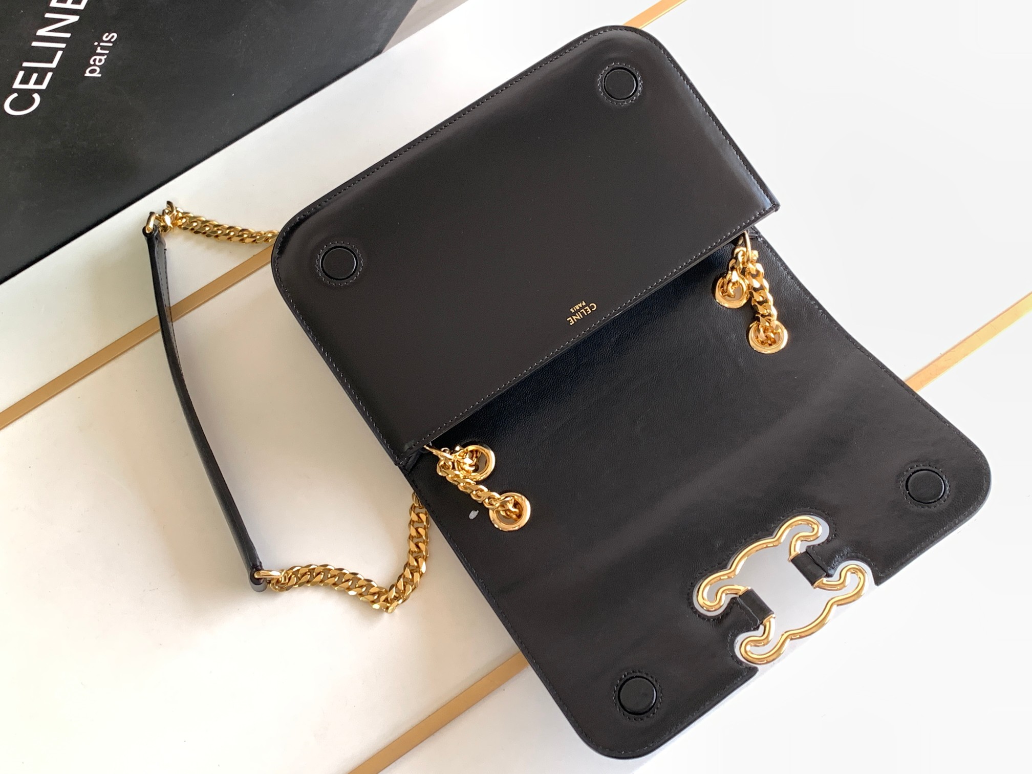 Celine Medium Triomphe Frame Shoulder Bag - Black 62874 - Image 3
