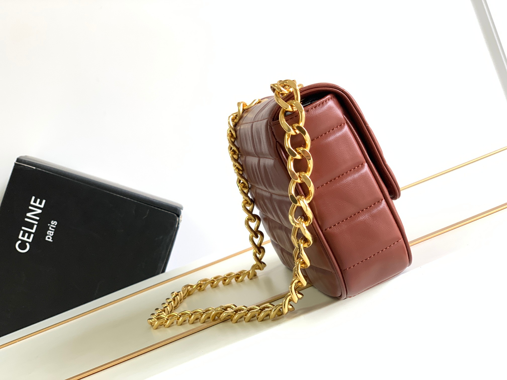 Celine Matelassé Monochrome Quilted Shoulder Bag - Brown 63040 - Image 5