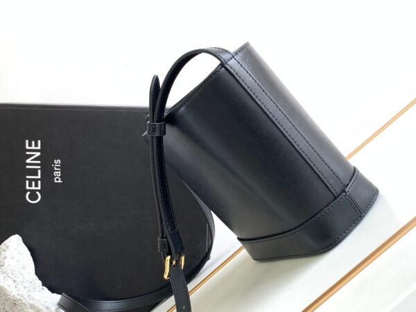 Celine Cuir Triomphe Mini Smooth Cow Leather Bucket Bag - Black 81988 - Image 5
