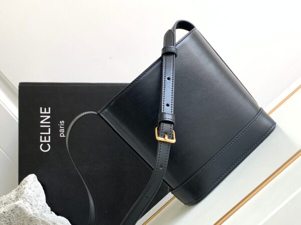 Celine Cuir Triomphe Mini Smooth Cow Leather Bucket Bag - Black 81988 - Image 4