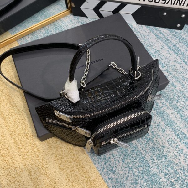Alexander Wang Crocodile Pattern Handbag - Black 38055 - Image 4