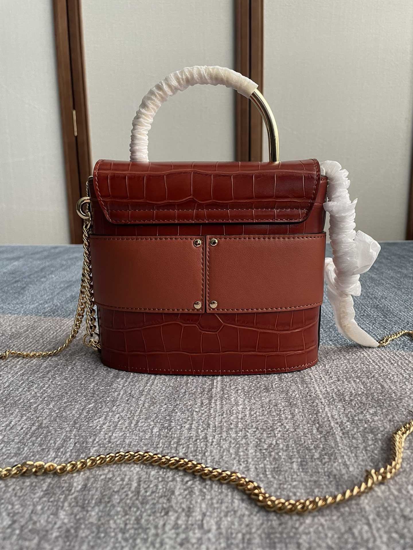 Chloe Small Aby Lock Crocodile Handbag - Red 11140 - Image 3