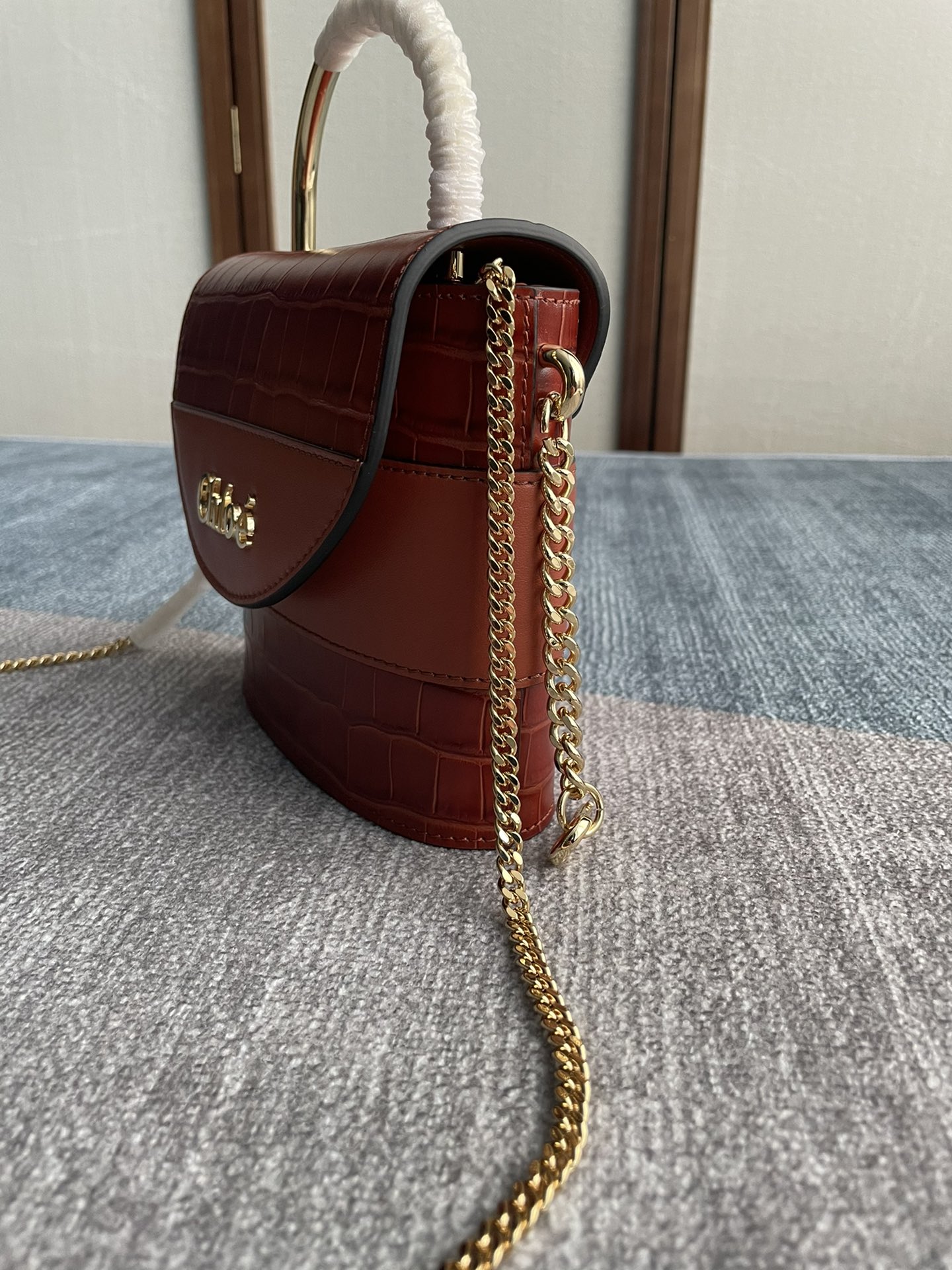 Chloe Small Aby Lock Crocodile Handbag - Red 11140 - Image 4